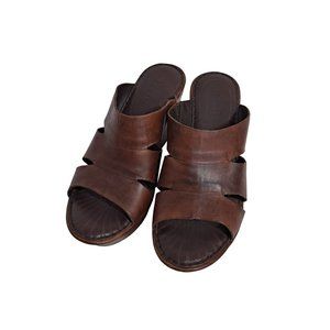 Born Wedge Sandal Woman Size 9 Brown Leather Slip On Strech Comfort Classic